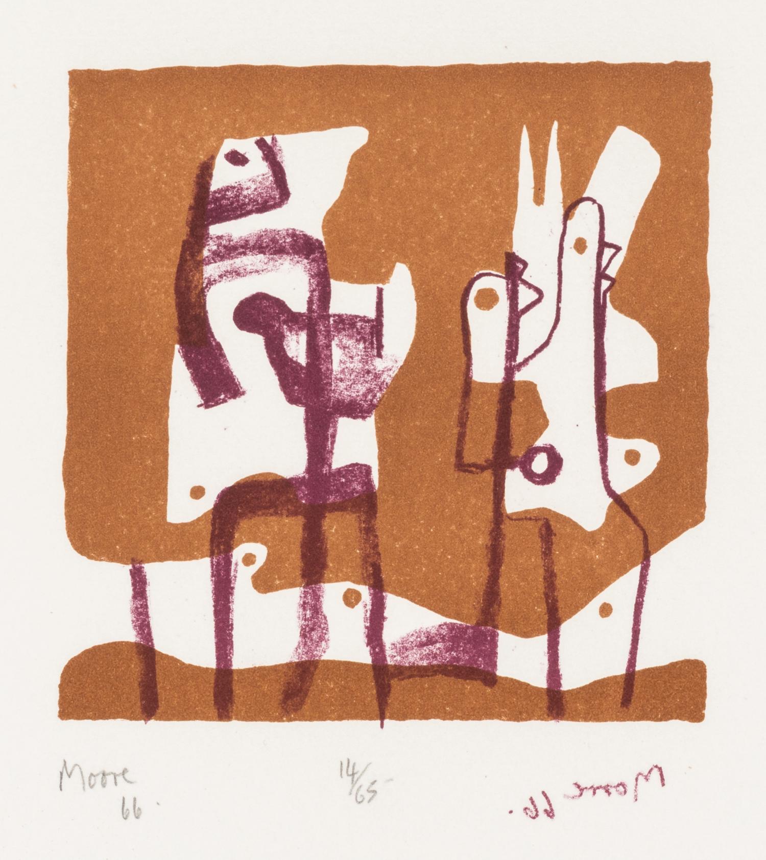Henry Moore, (English, 1898-1986), Two Upright Motives, 1966 (C. 64) and The Observers, 1981