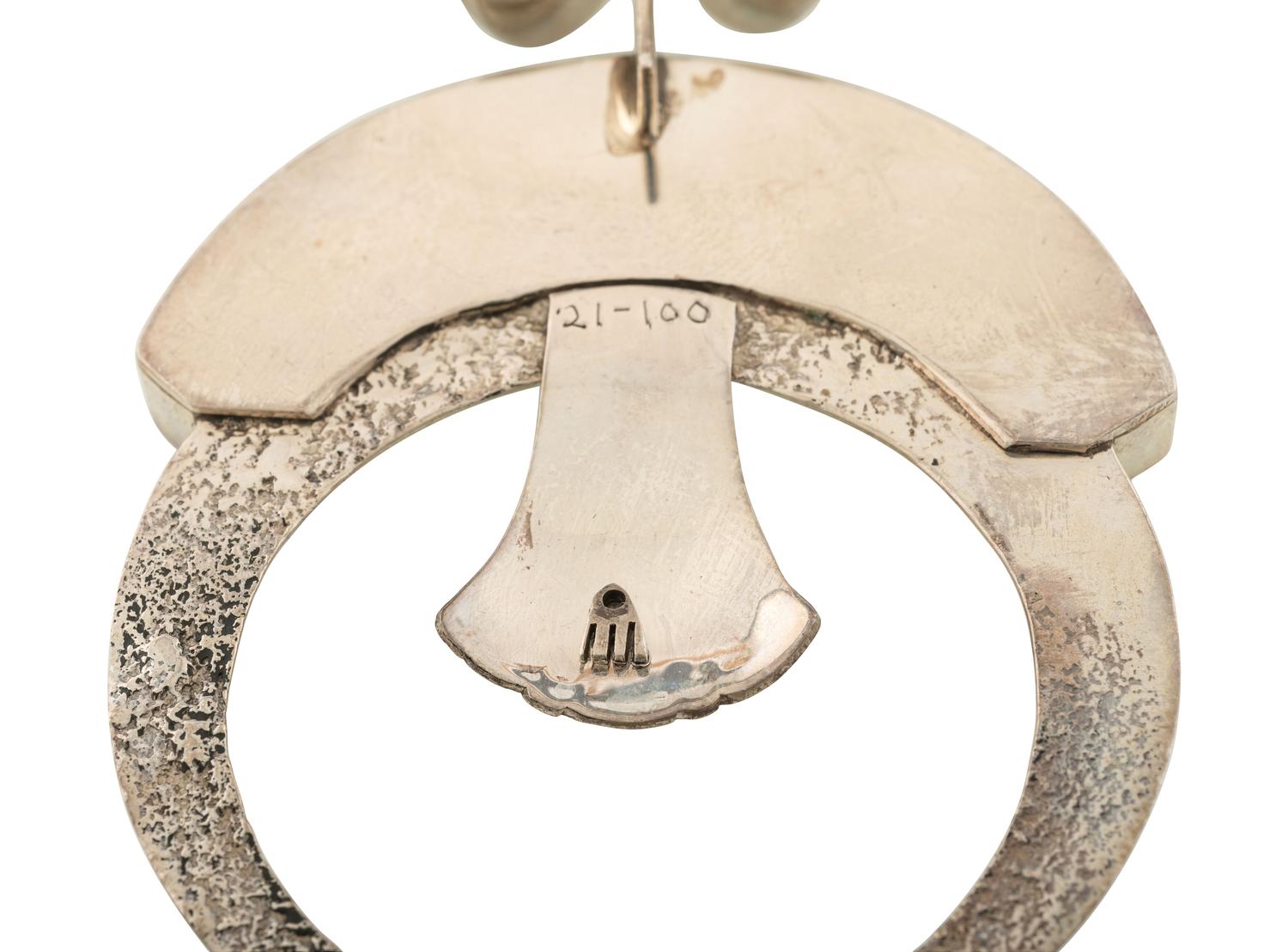 Southwestern-style Cast Sterling Silver Squash Blossom Necklace, with Mosaic Inlay
