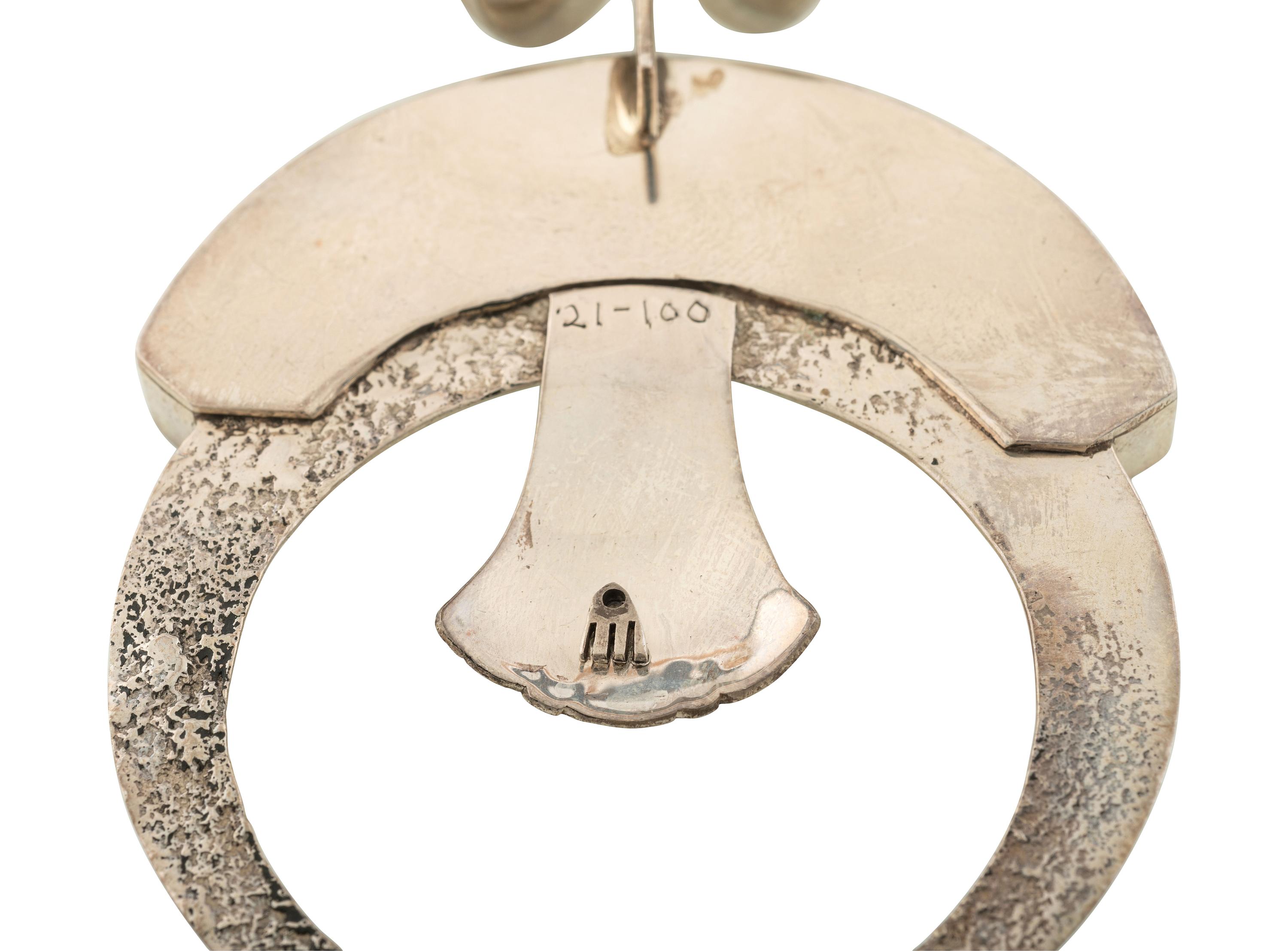 Southwestern-style Cast Sterling Silver Squash Blossom Necklace, with Mosaic Inlay