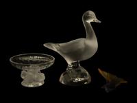Two Lalique Table Articles and a Daum Butterfly Figurine