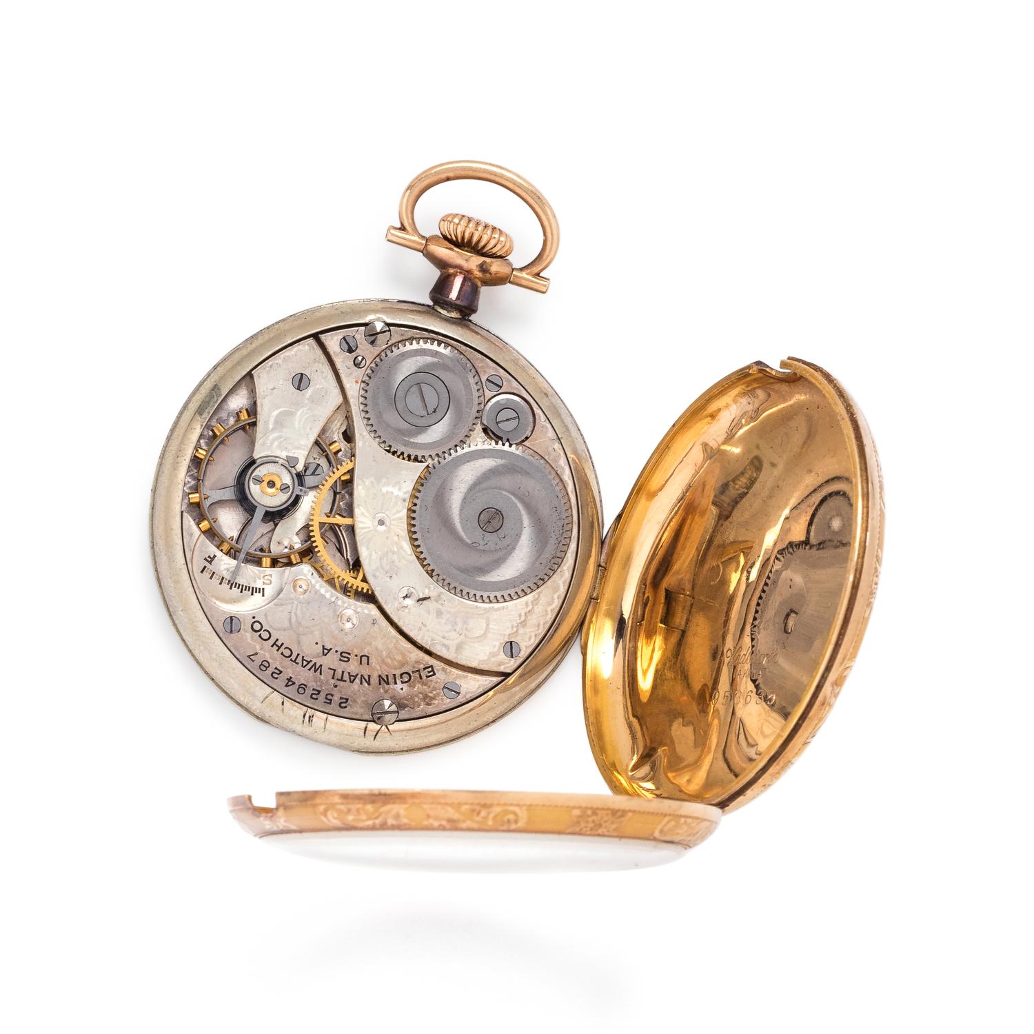 ELGIN, 14K YELLOW GOLD OPEN FACE POCKET WATCH