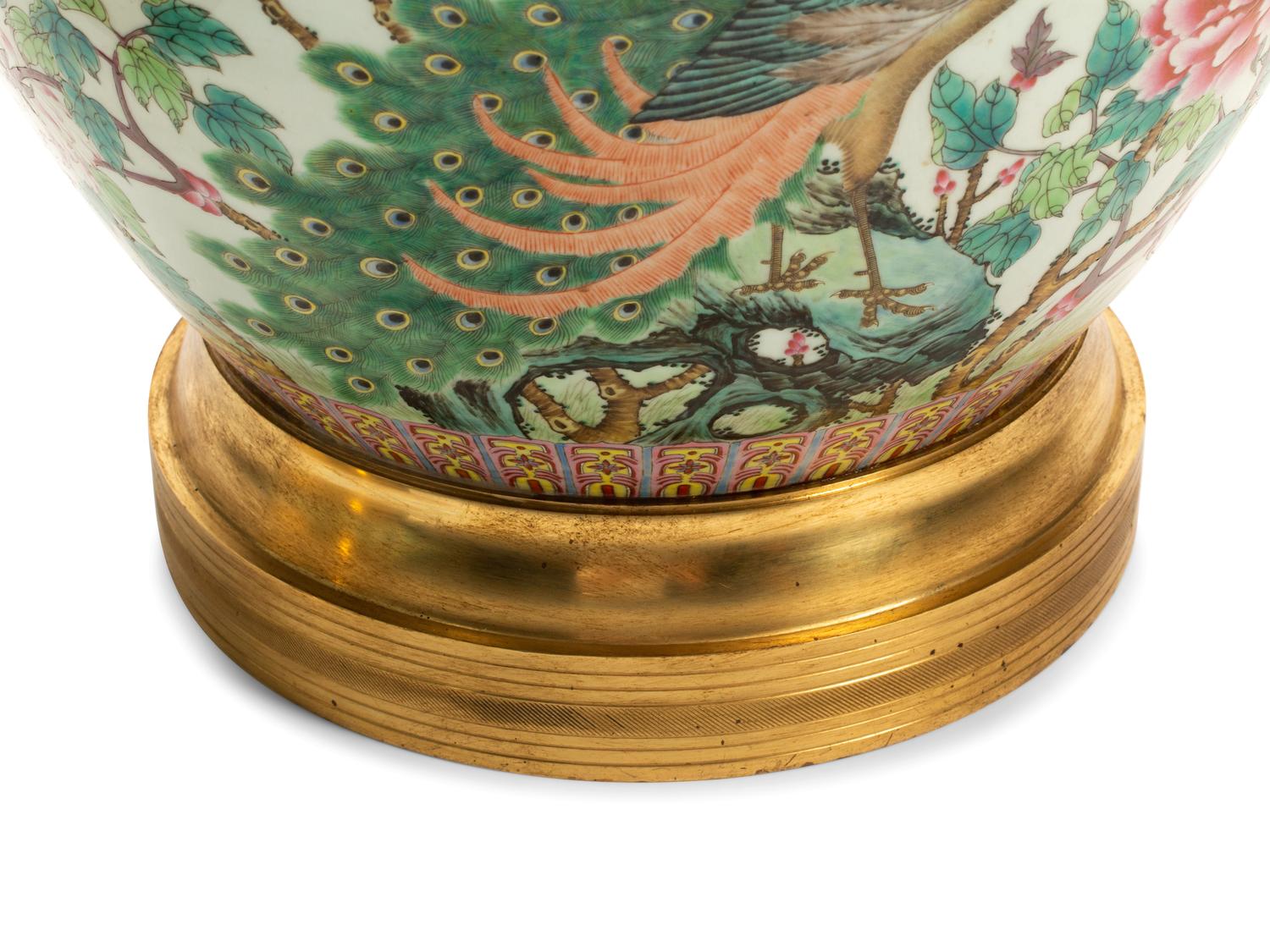 A Pair of Chinese Porcelain Jardinieres with Gilt Bronze Bases