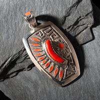 Michael Perry (Diné, b. 1972) — Sterling Silver and Coral Pendant
