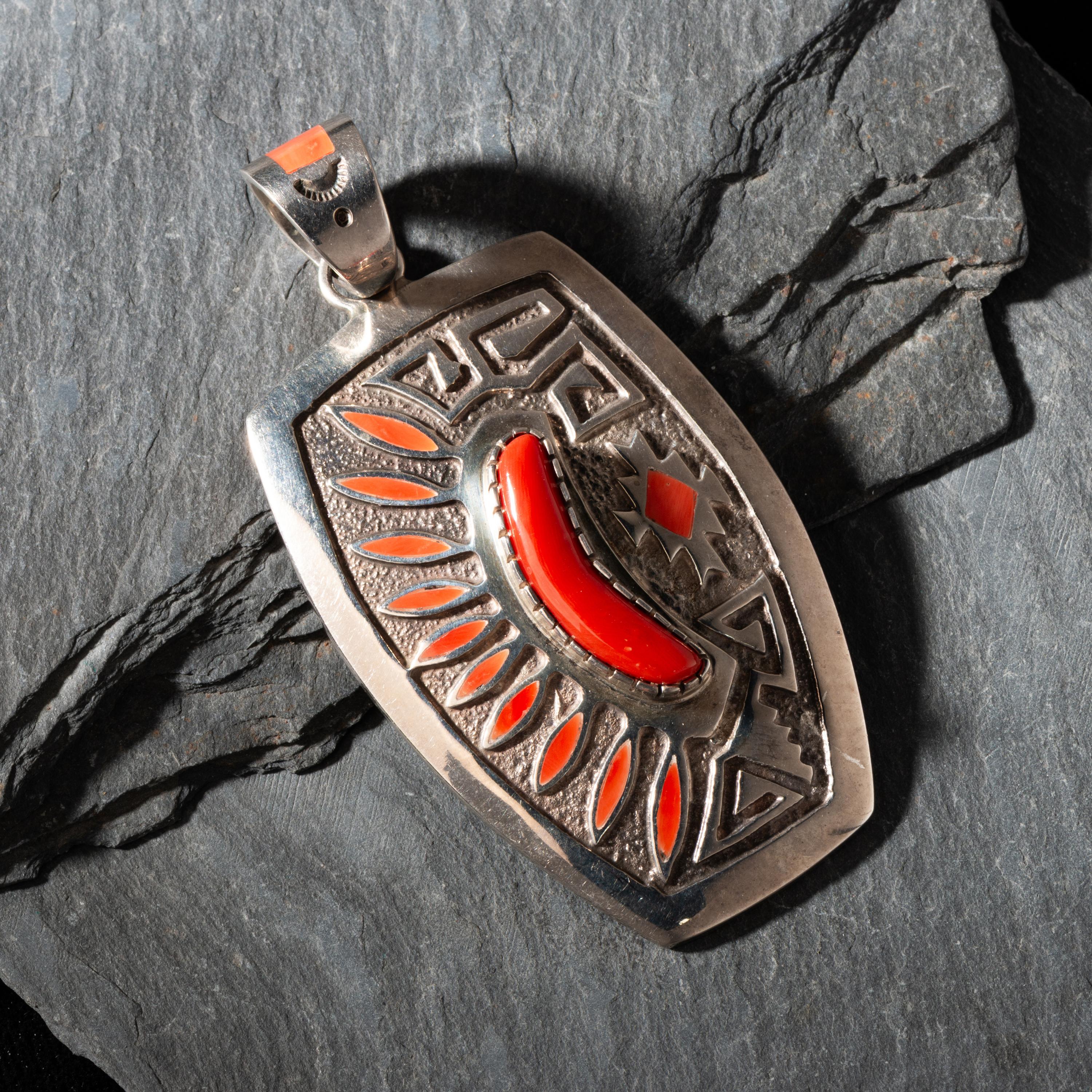 Michael Perry (Diné, b. 1972) — Sterling Silver and Coral Pendant