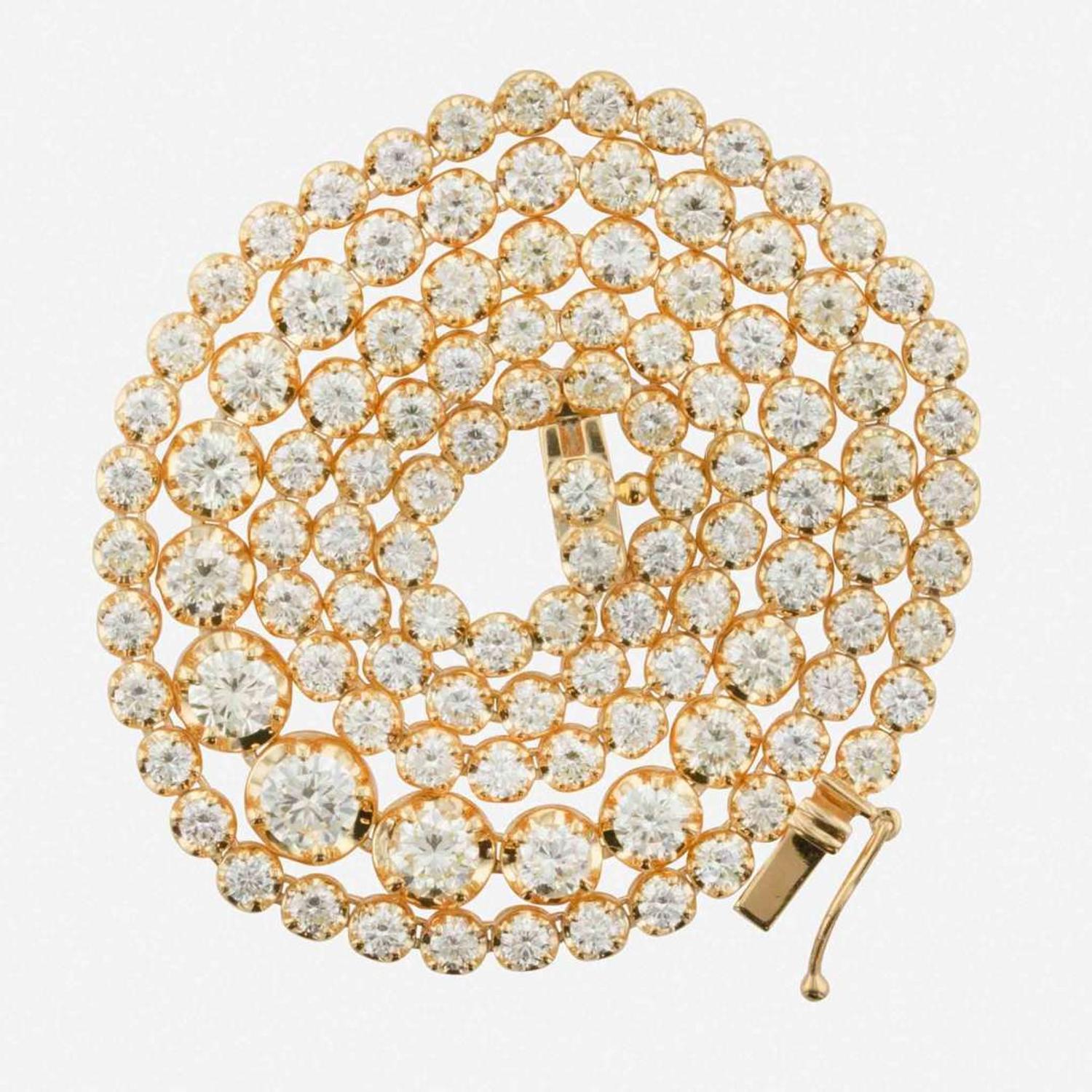 A Diamond and 14K Yellow Gold Rivière Necklace