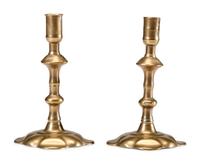 A Pair of English Brass Scalloped-Foot Candlesticks