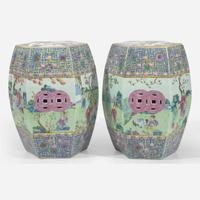 A pair of Chinese famille rose-decorated garden seats 洋彩开光花鸟人物图坐墩 19th/20th century ???????