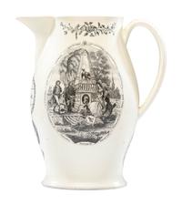 A Liverpool Transfer-Printed Creamware 'Peace, Plenty, and Independence / George Washington' Pitcher