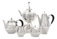 A Danish Silver Tea and Coffee Service, Georg Jensen Silversmithy, Copenhagen, Second Half 20th Century, Cosmos pattern, comprising a h