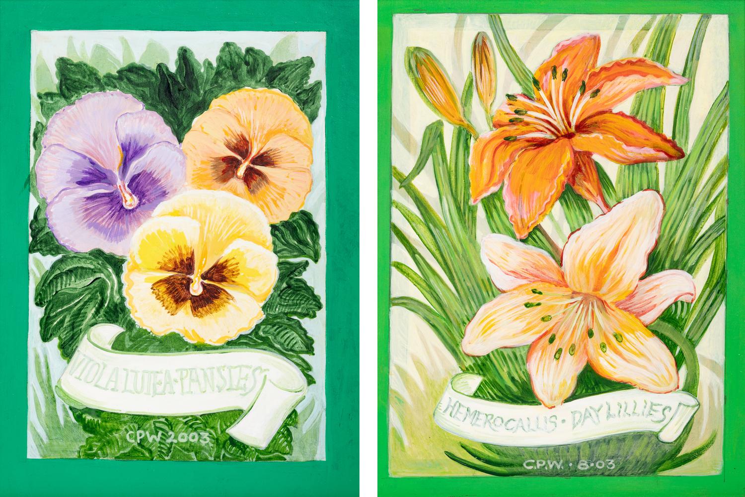Day Lillies and Pansies (A Pair of Works)