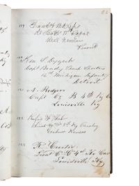 [CIVIL WAR]. Union POW autograph album signed by officers confined at Libby Prison and Bible identified to Capt. Alonzo Martin Keeler, 22nd Michigan Infantry.