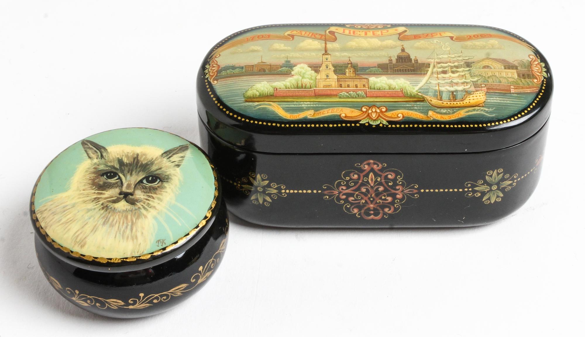 Two Russian Lacquer Boxes Width of first 3 1/2 inches. — 19TH/20TH CENTURY