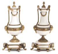 A Pair of French Gilt Bronze and Marble Urns Height 13 inches. — 20TH CENTURY