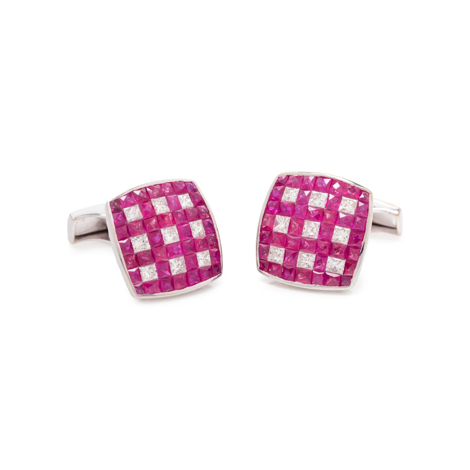 RUBY AND DIAMOND CUFFLINKS