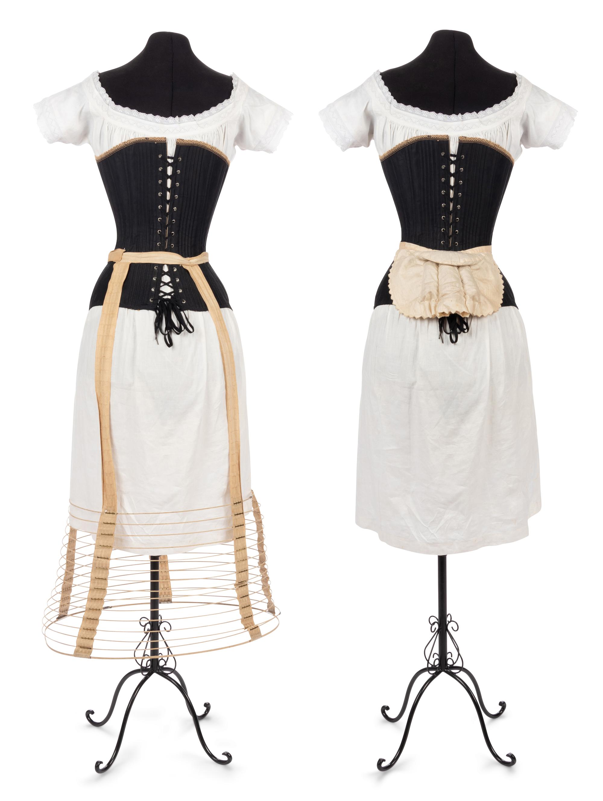 Collection of Seven Bustles and One Skirt Supporter, 1870-80s