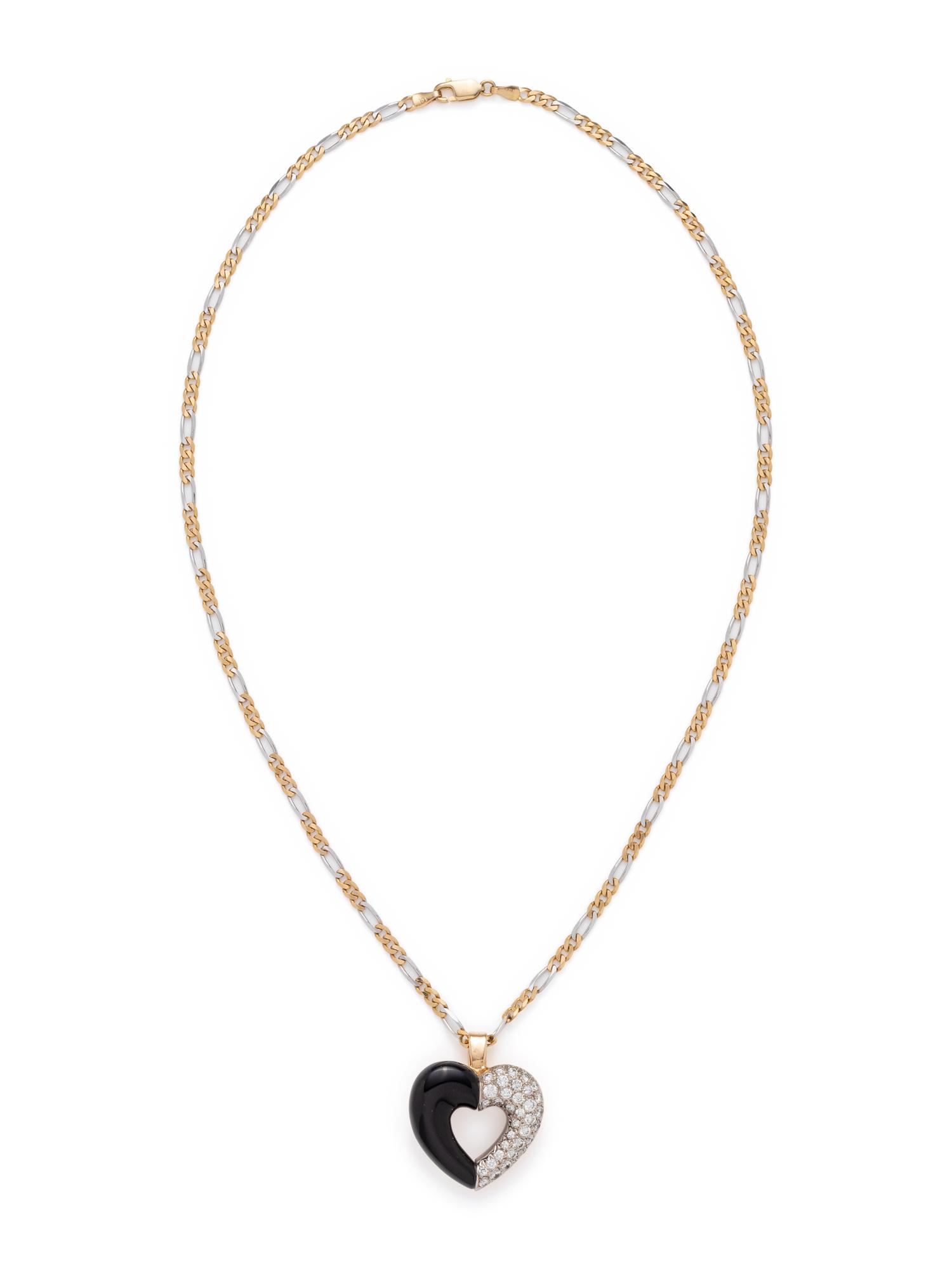 DIAMOND AND ONYX HEART PENDANT/NECKLACE