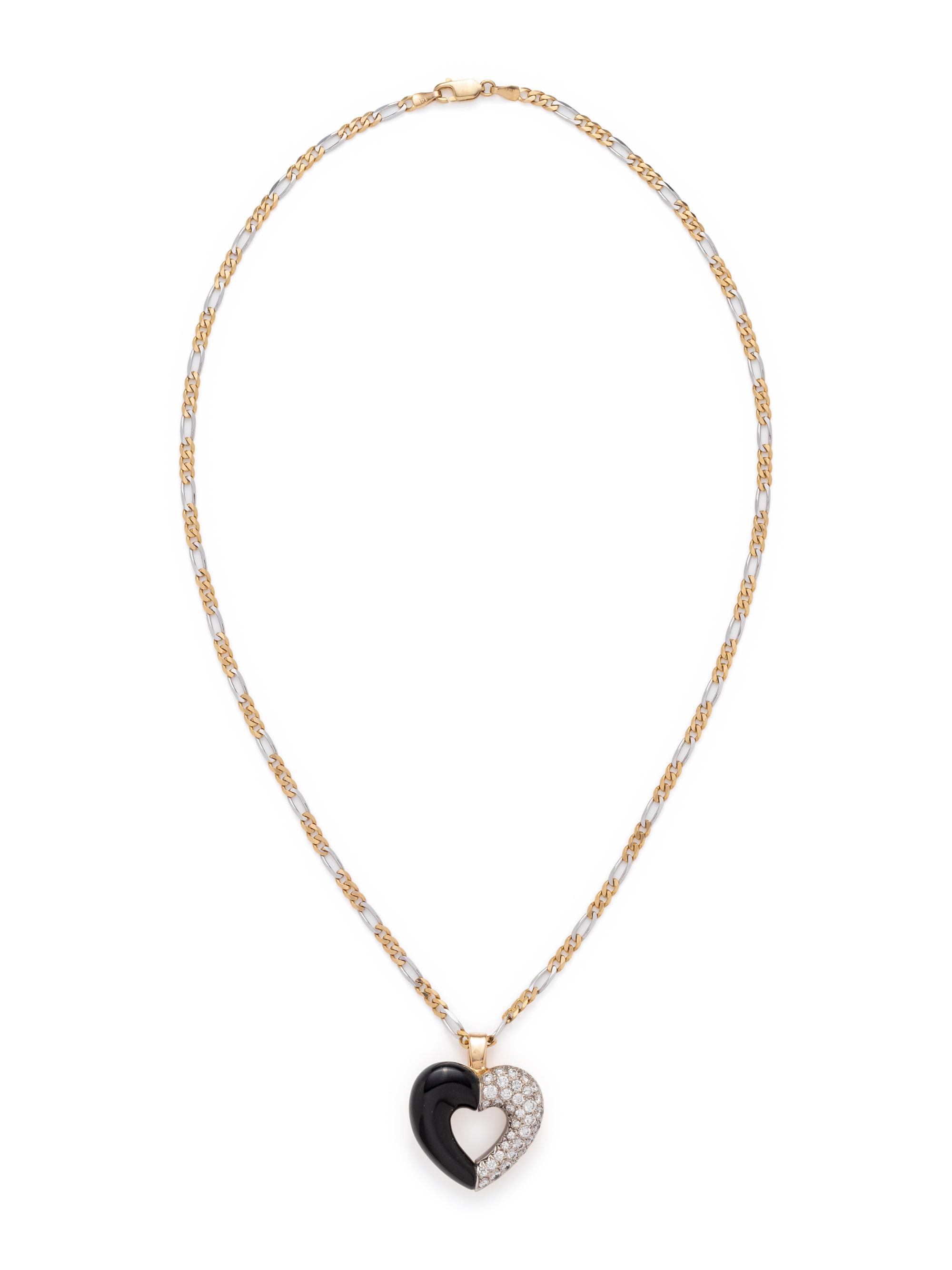 DIAMOND AND ONYX HEART PENDANT/NECKLACE