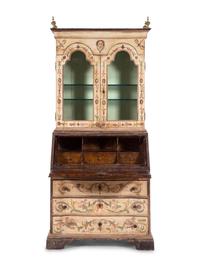 An Italian Painted Slant-Front Secretary Bookcase