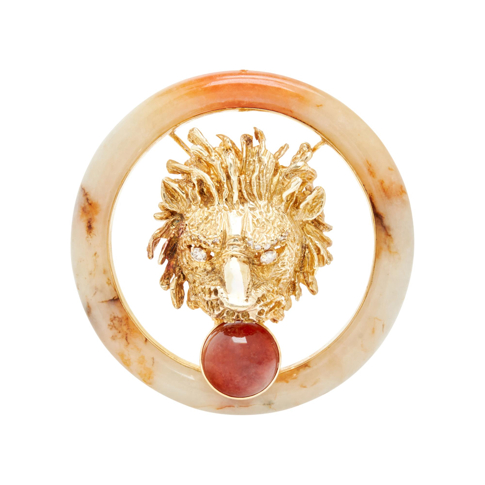 YELLOW GOLD, JADE AND DIAMOND LION PENDANT