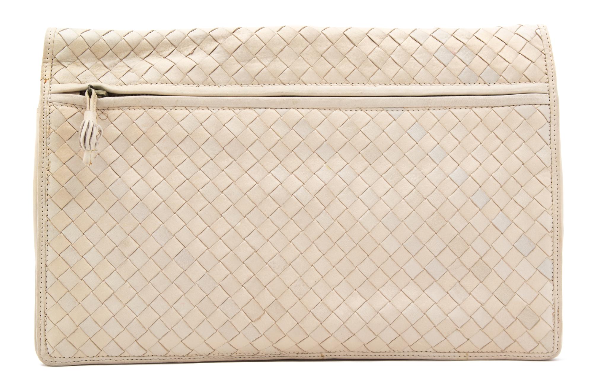 A Bottega Veneta Cream Intrecciato Flap Handbag, 12.5" x 8" x 1".