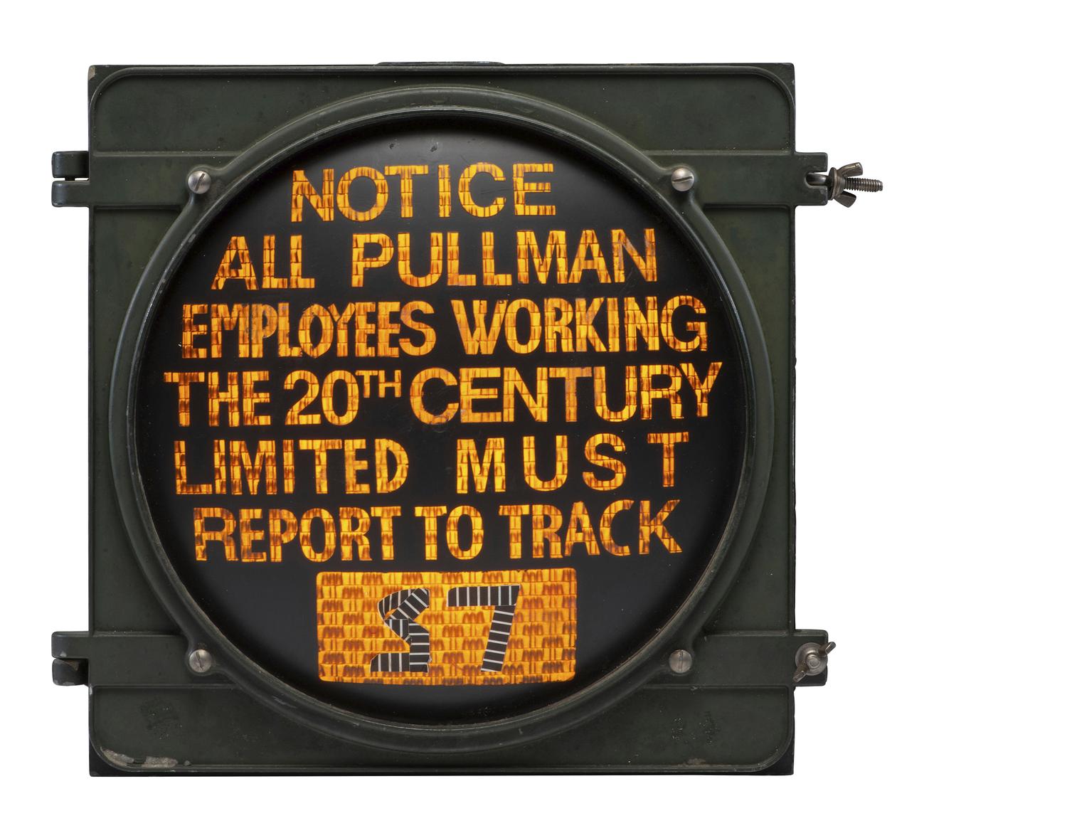 [AFRICAN AMERICANA - OCCUPATIONAL]. Electric railroad sign for Pullman Company employees.