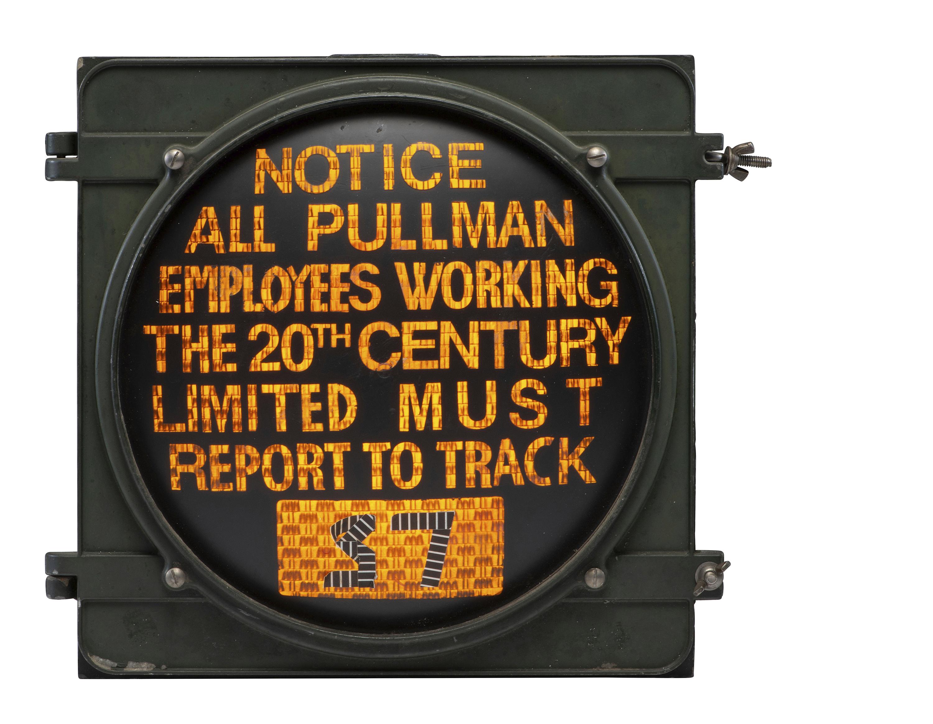 [AFRICAN AMERICANA - OCCUPATIONAL]. Electric railroad sign for Pullman Company employees.