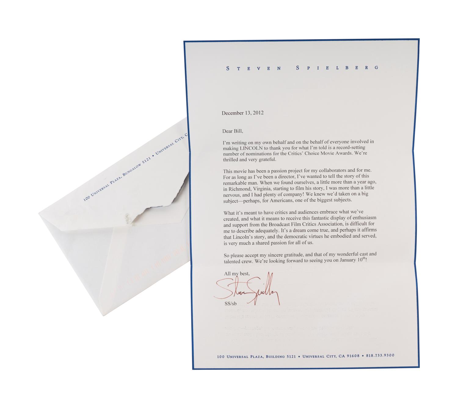(Screenplays) A group of memorabilia from the film Lincoln . DreamWorks Pictures, Steven Speilberg, 2012. Comprising: