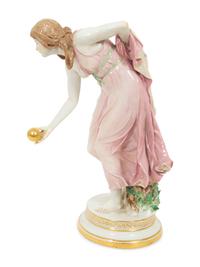 A Group of Six Meissen Porcelain Figures, including Woman with Golden Ball by Walter Schott