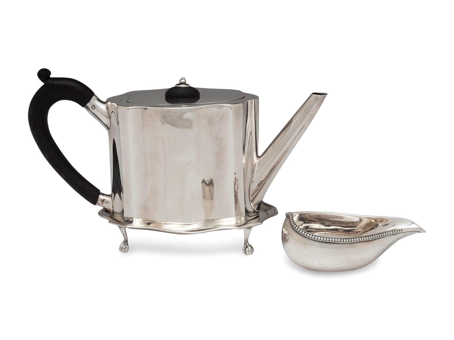 A Hester Bateman George III Silver Teapot on Stand and Pap Boat