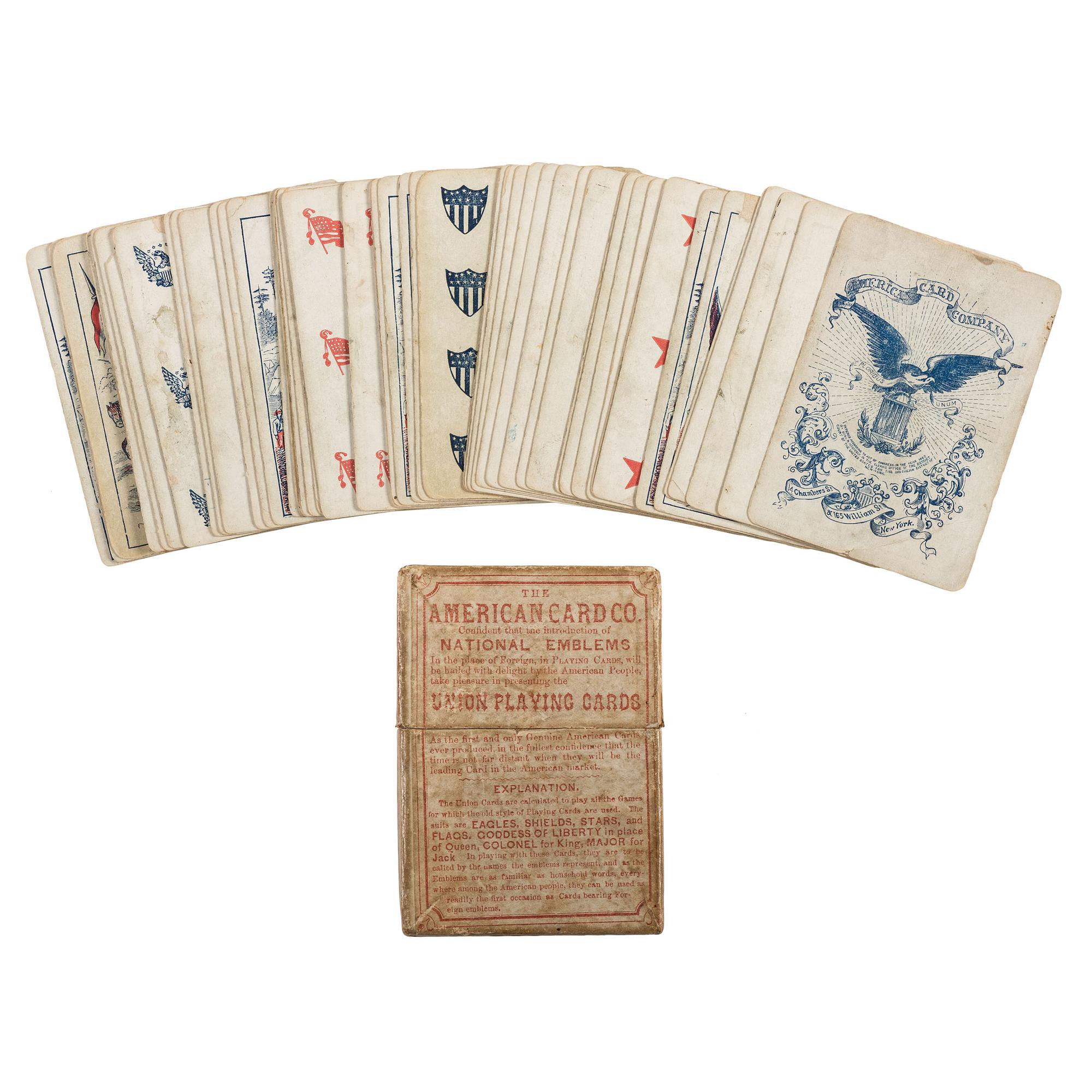 Union Playing Cards . New York: American Card Co., [ca 1864]. Complete set of Civil War playing cards with original box.