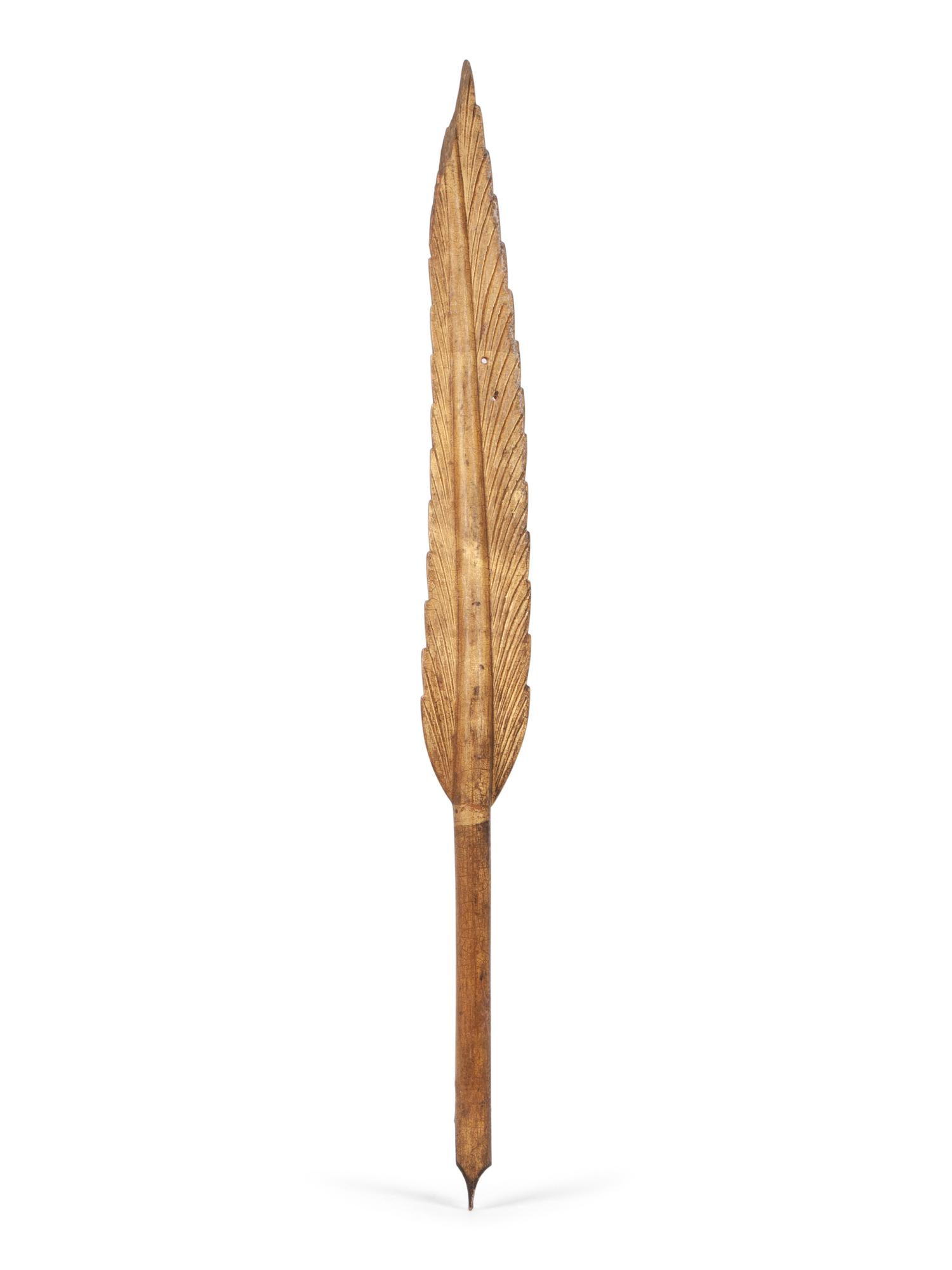 A Wooden Parcel Gilt Quill Weather Vane Fragment