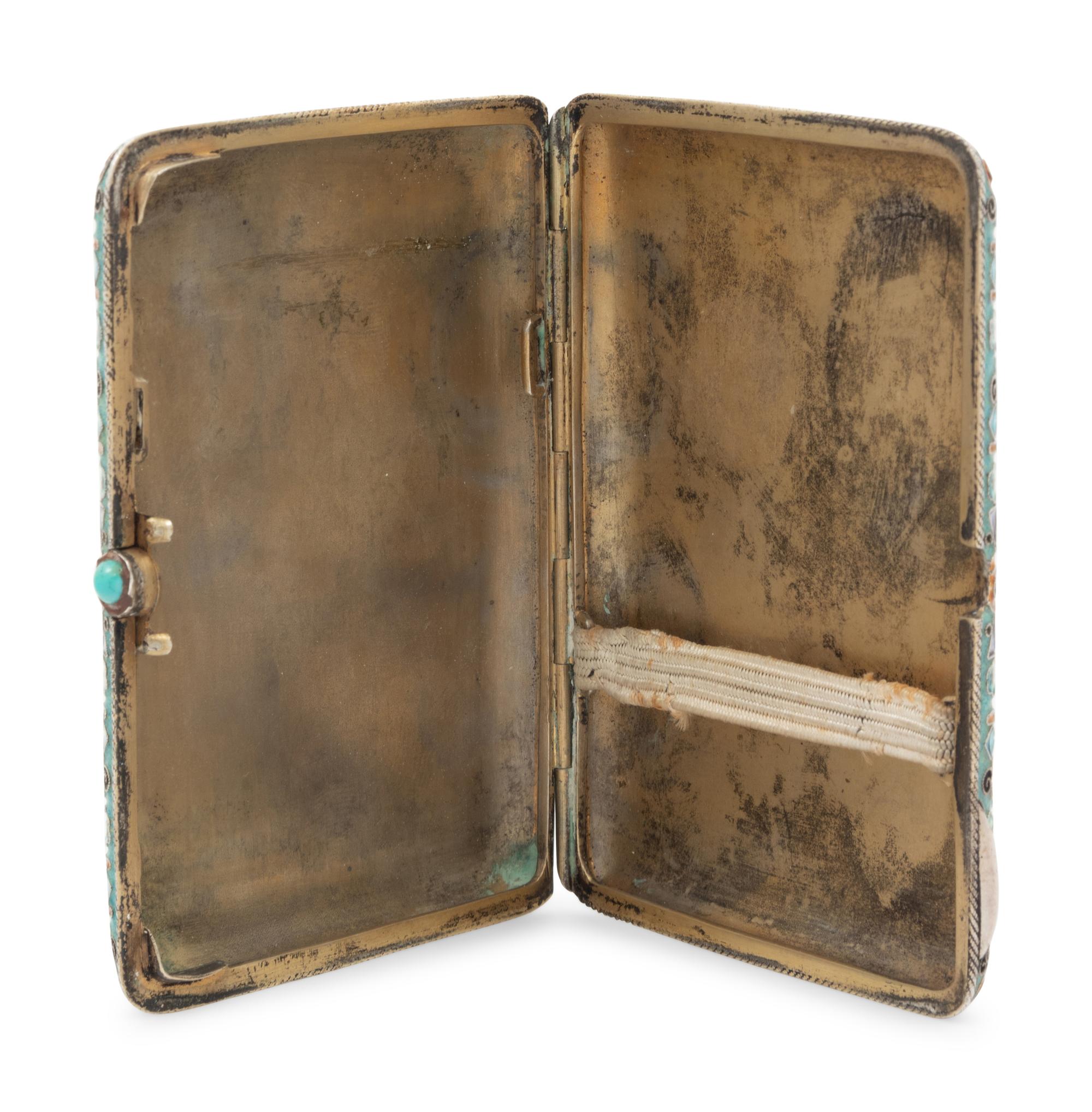 A Russian Enameled Silver Cigarette Case