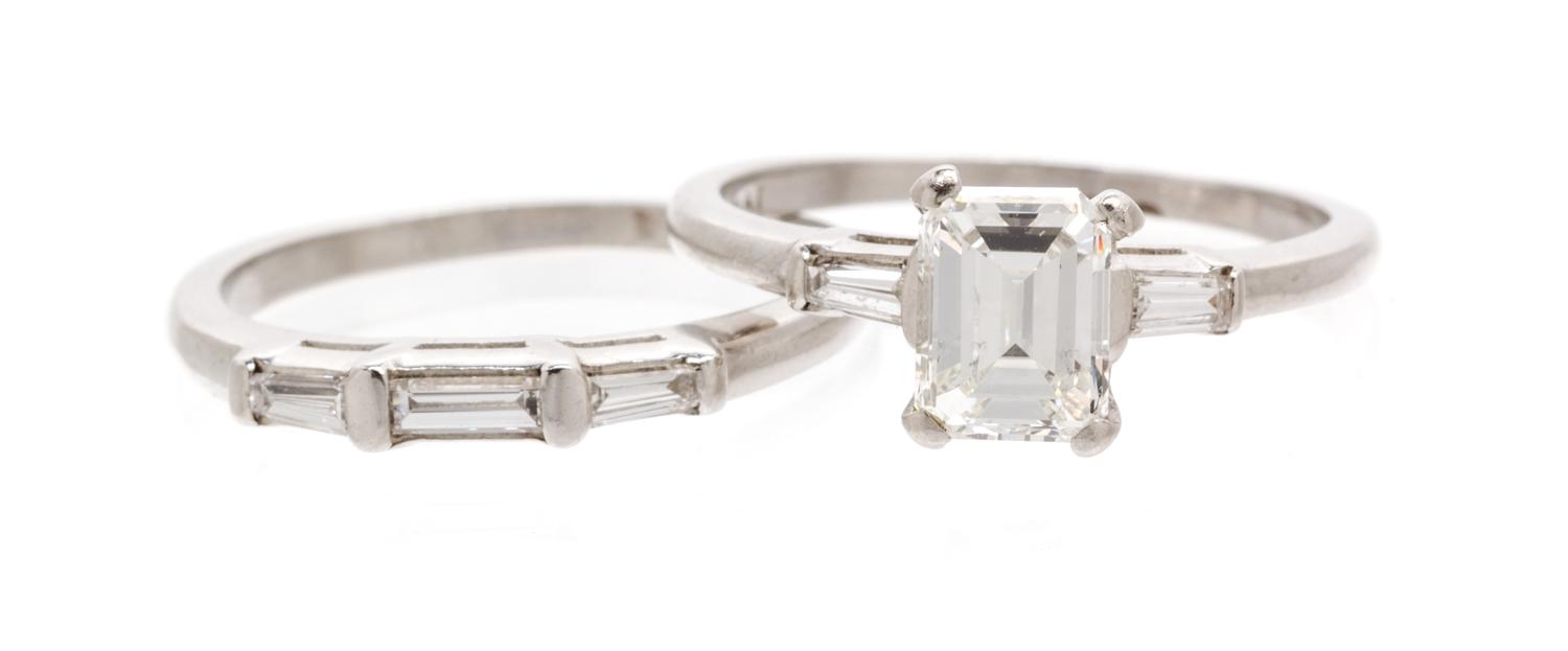 A Platinum and Diamond Ring Set, 4.40 dwts.