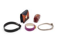 Five Designer Accessories: Three Judith Leiber, One Valentino, One Andrea Pfister, 1980s