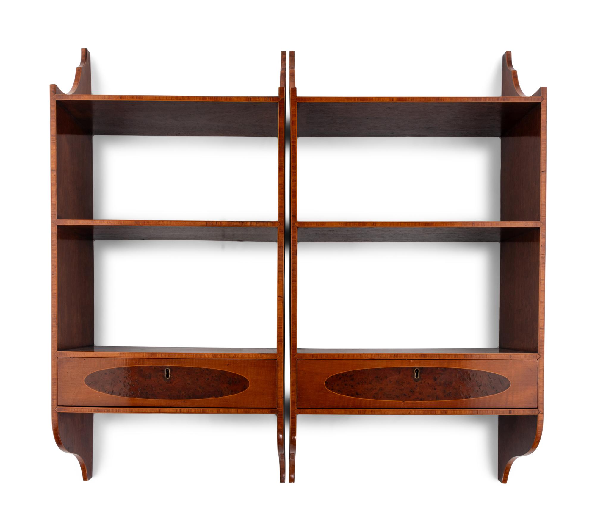 A Pair of George III Harewood and Elm Hanging Shelves