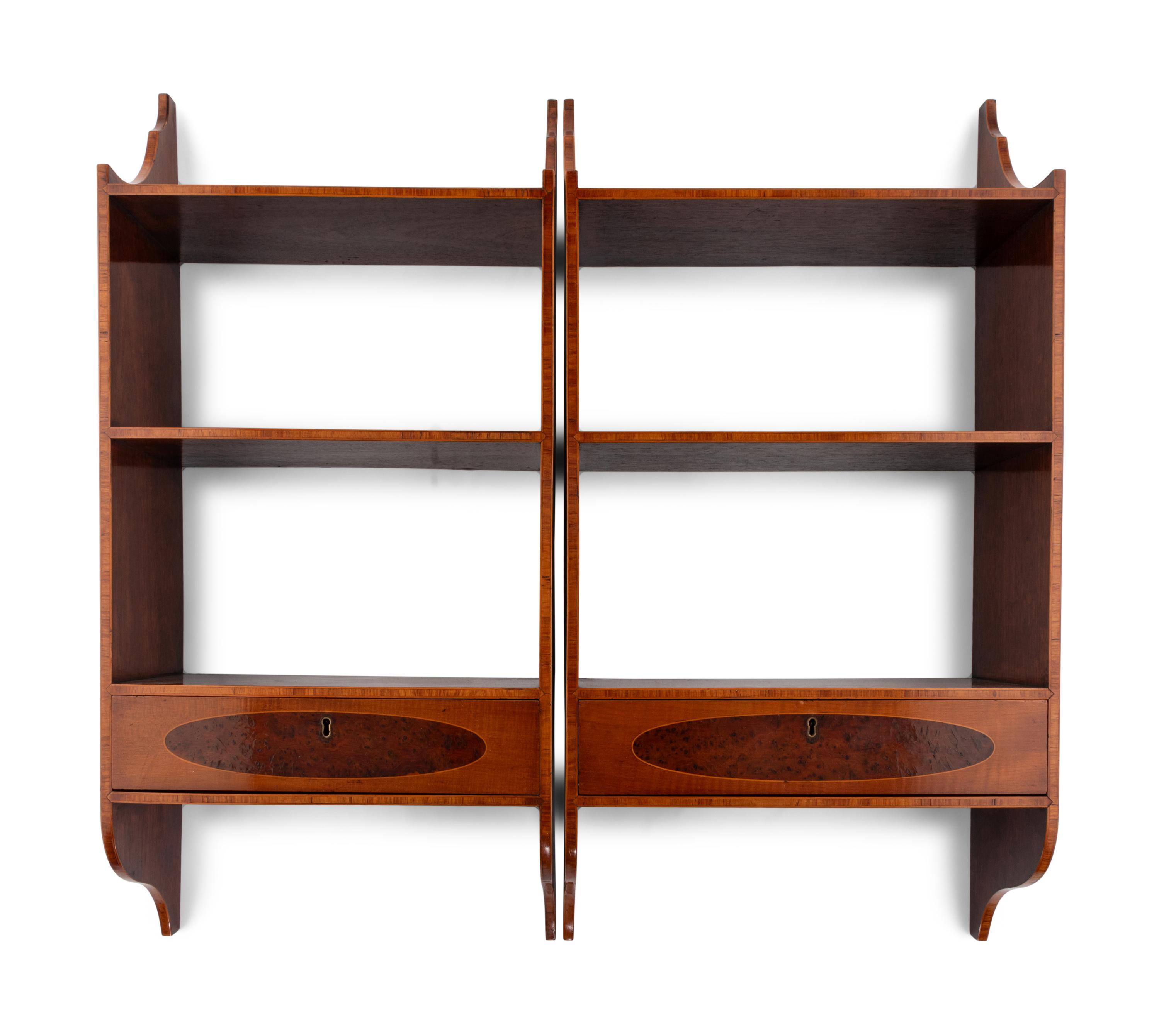 A Pair of George III Harewood and Elm Hanging Shelves