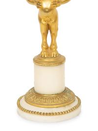 A Pair of French Gilt Bronze and Marble Figural Two-Light Candelabra