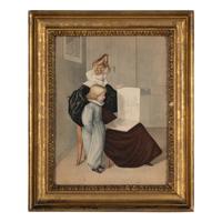 Two French School Gouache Portraits (Early 20th Century)