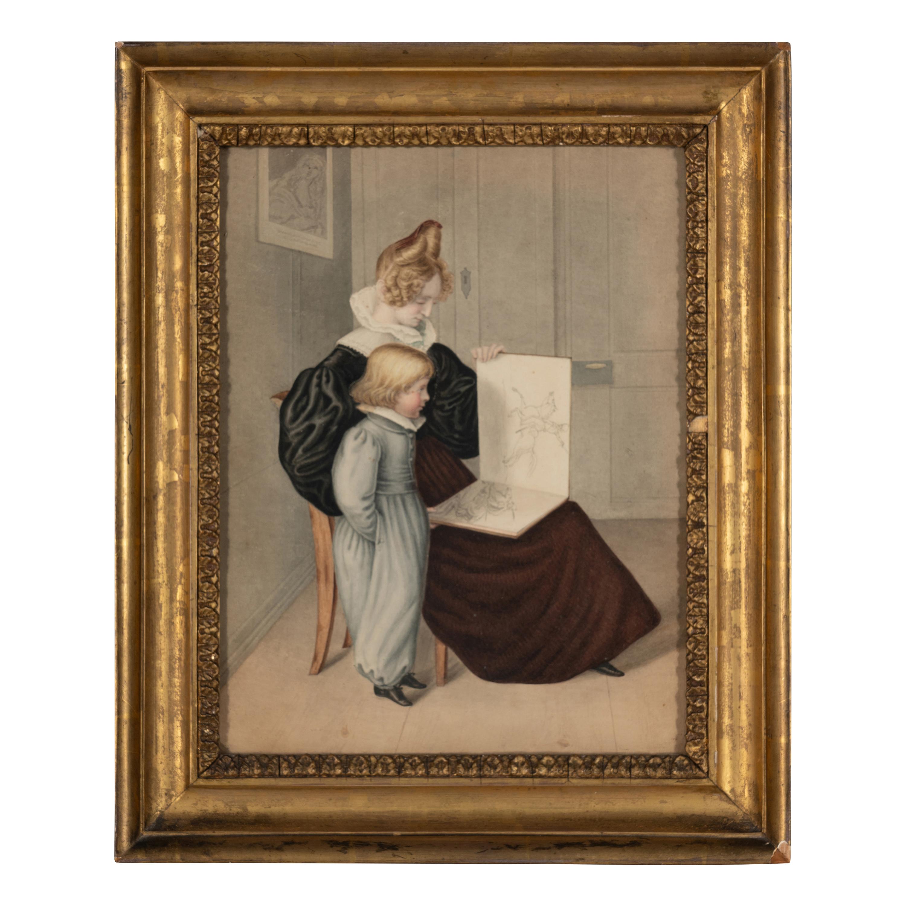 Two French School Gouache Portraits (Early 20th Century)