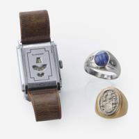 A Collection of Two Men's Rings and Wristwatch