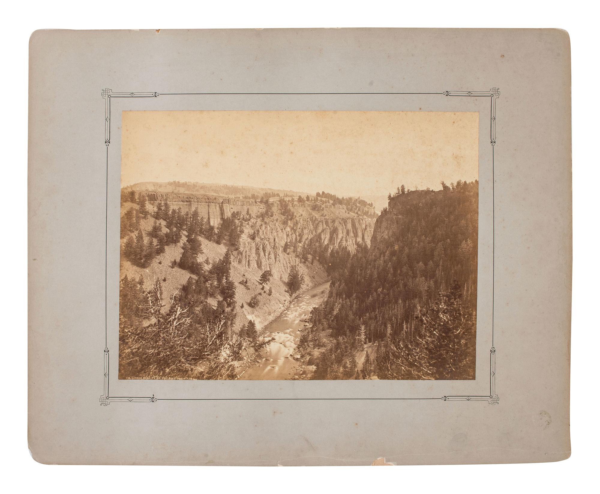 [WESTERN AMERICANA]. JACKSON, William Henry (1843-1942), photographer. A group of 2 albumen photographs of Yellowstone National Park, Wyoming. Ca 1870s.