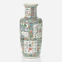 A Chinese famille verte-decorated porcelain rouleau vase 素三彩紙槌瓶 Kangxi period ? ??