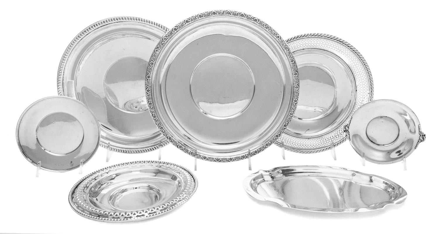 A Group of American Silver Dishes, Various Makers, 20th Century, comprising a circular dish with a gadrooned border, an International S