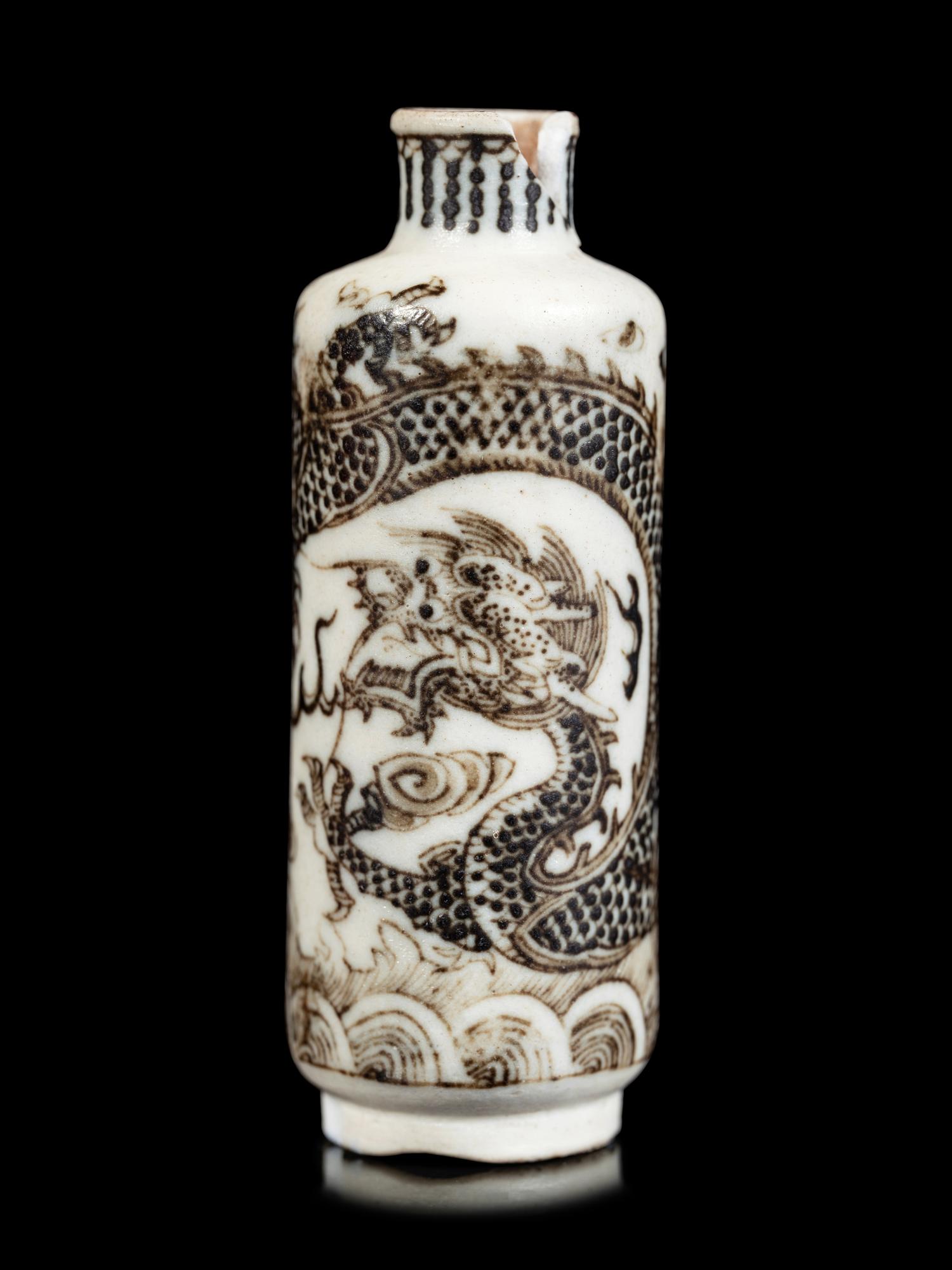 Two Chinese Porcelain 'Dragon' Snuff Bottles