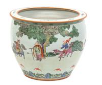 A Chinese Famille Verte Porcelain Jardiniere Height 12 x diameter 14 3/4 inches. — 20TH CENTURY