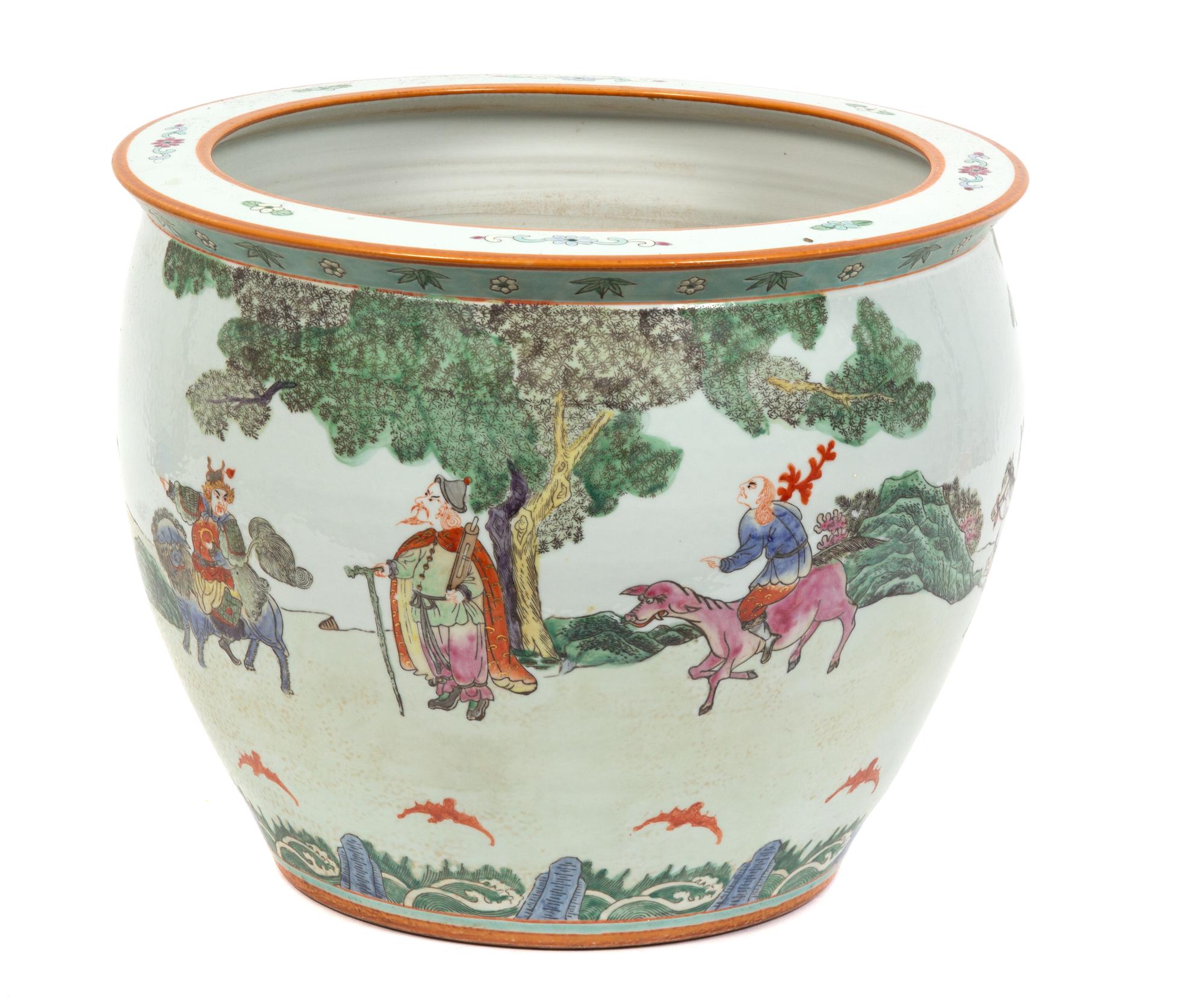 A Chinese Famille Verte Porcelain Jardiniere Height 12 x diameter 14 3/4 inches. — 20TH CENTURY