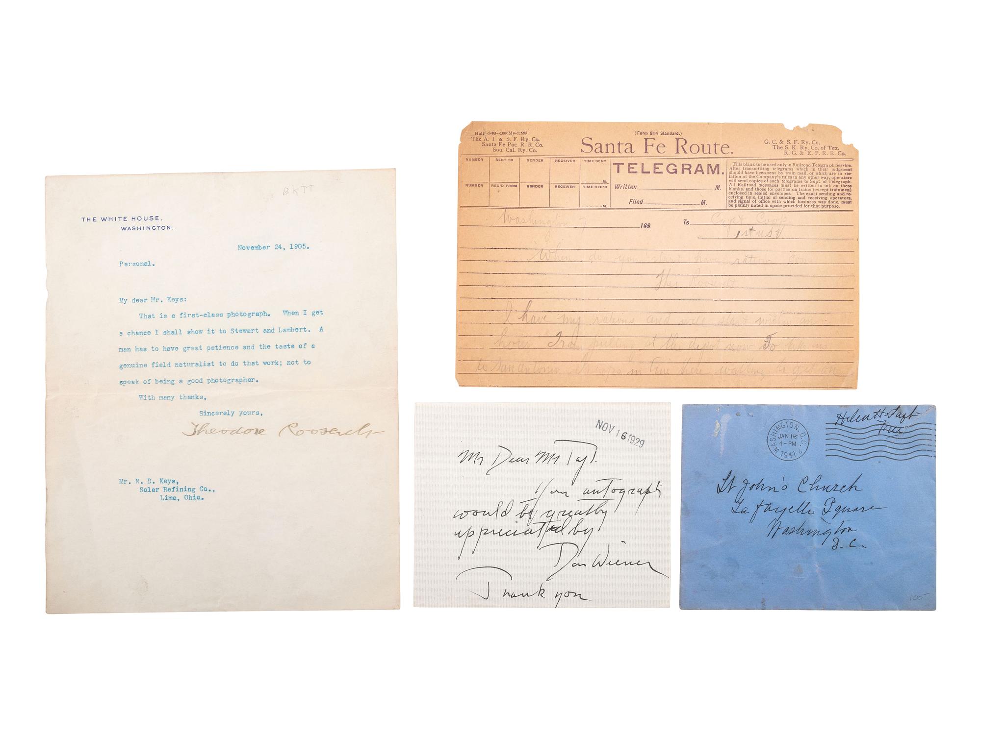 ROOSEVELT, Theodore (1858-1919). TLS. [With:] TAFT, William Howard (1857-1930). Signature.