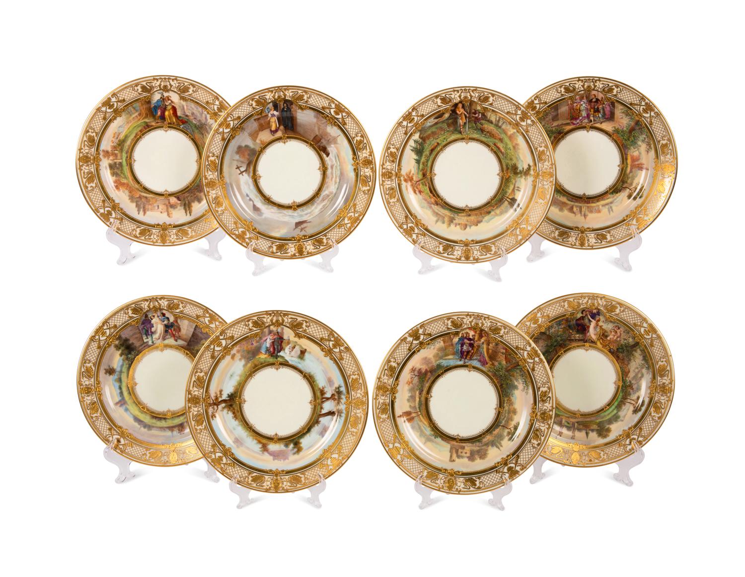 Eight Dresden Ambrosius Lamm Porcelain Opera Cabinet Plates