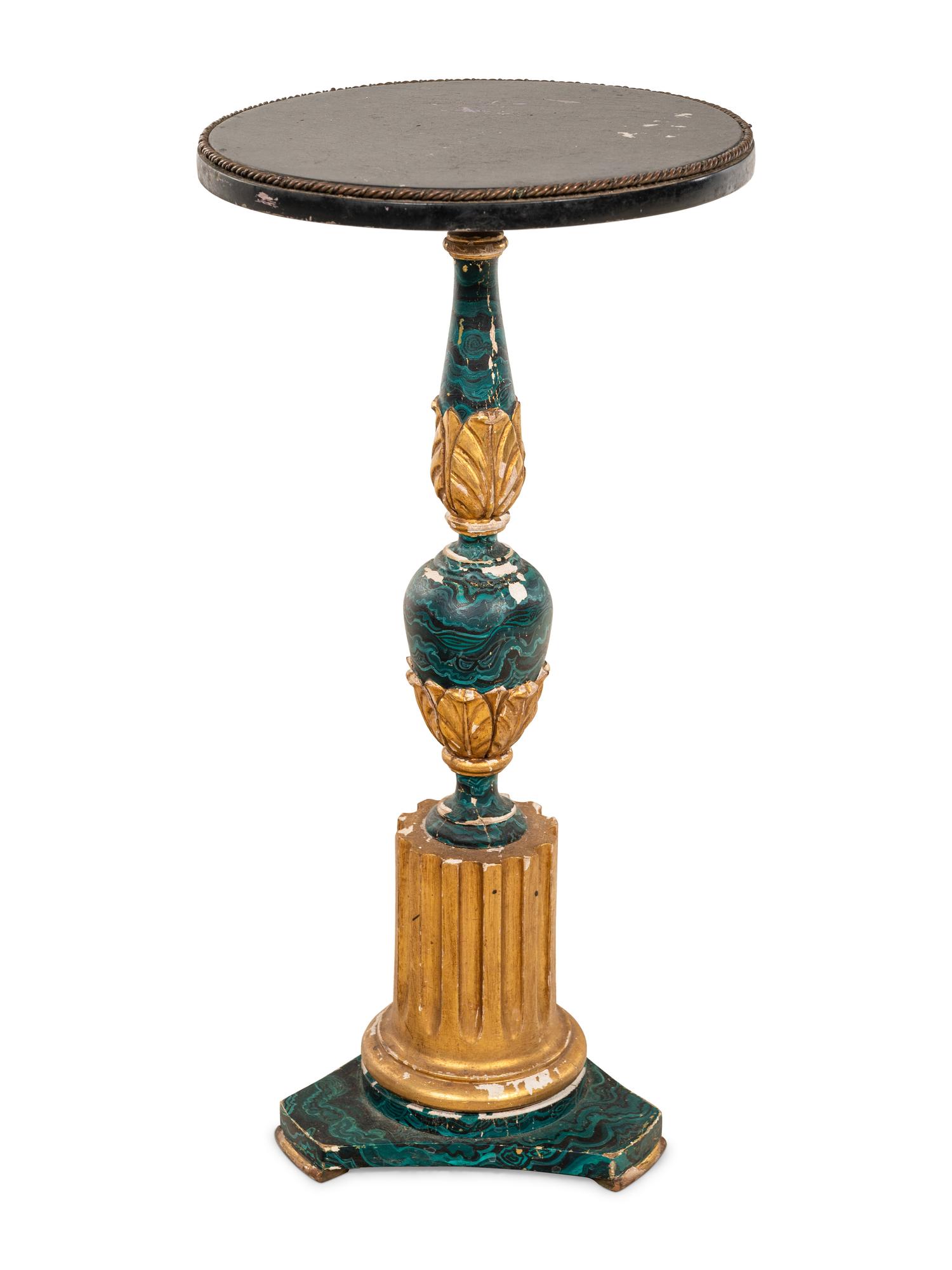 An Italian Painted and Parcel Gilt Faux Malachite Side Table