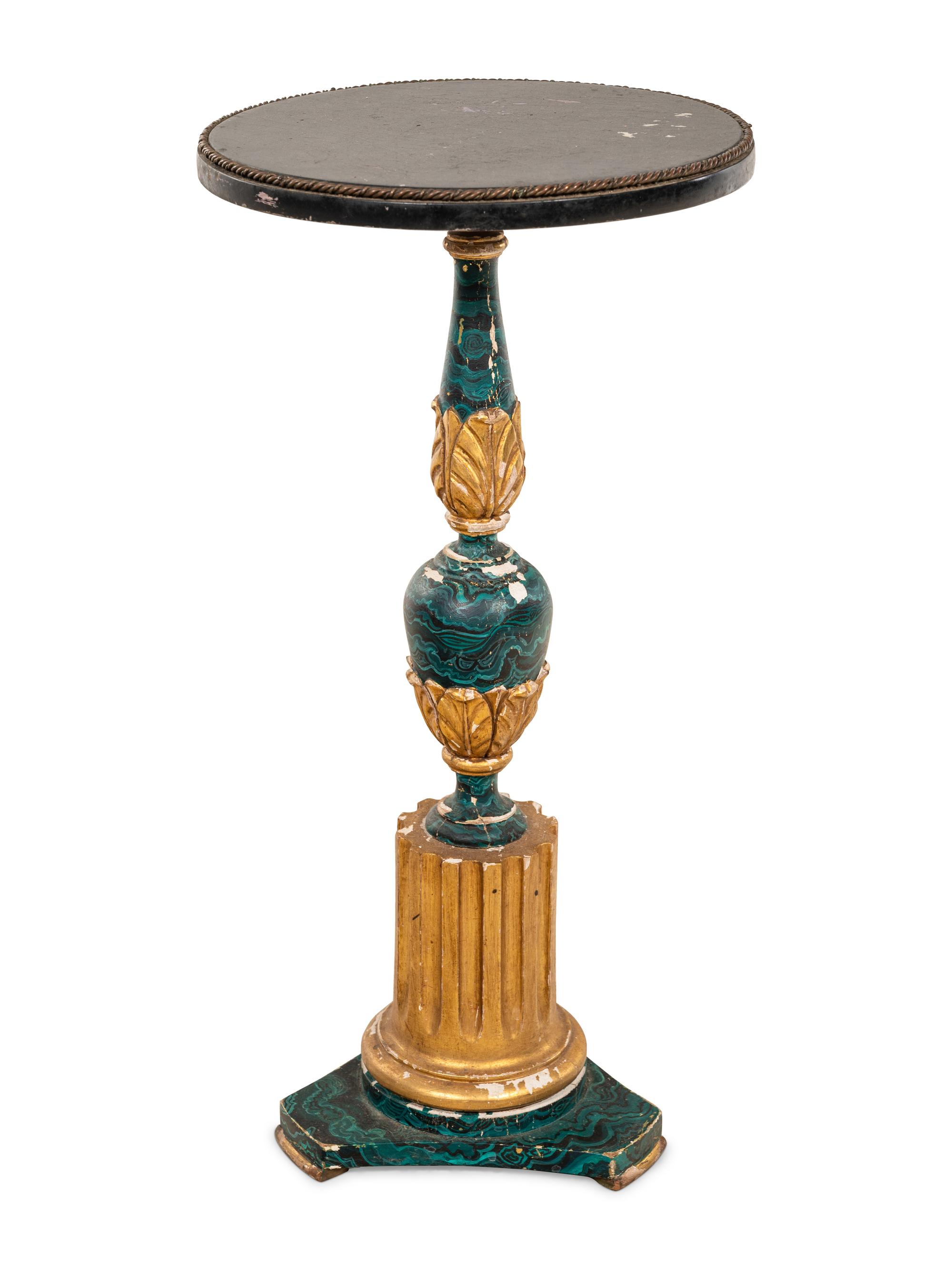 An Italian Painted and Parcel Gilt Faux Malachite Side Table